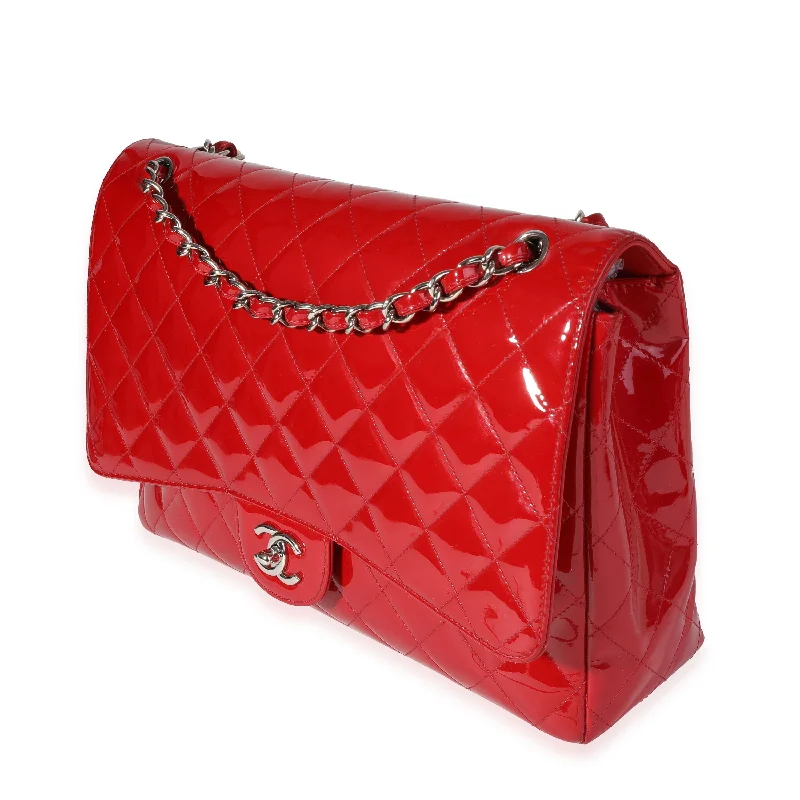 Chanel Red Quilted Patent Leather Maxi Classic Single Flap Bag