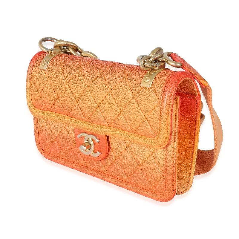 Chanel Orange Quilted Caviar Small Sunset On The Sea Flap Bag