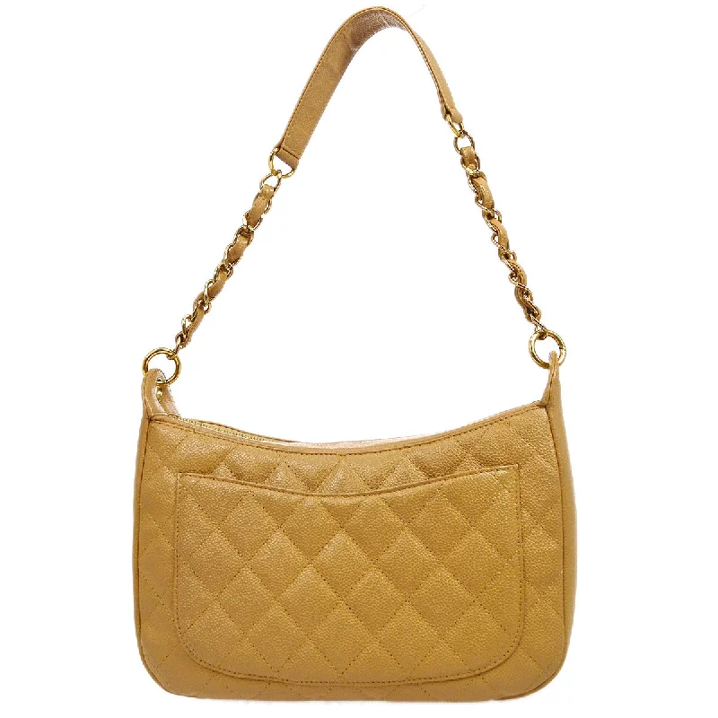 CHANEL 2003-2004 Hobo Bag Beige Caviar