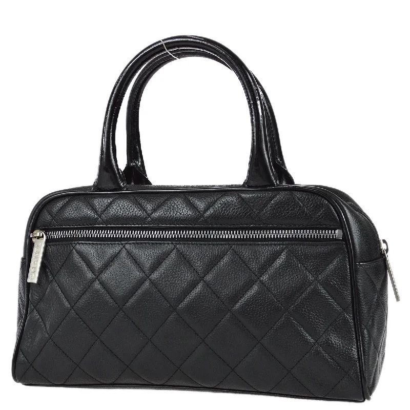 Chanel 2000-2001 Black Caviar Logo Bowling Bag 27