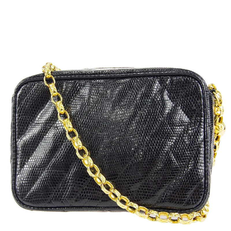 Chanel * 1991-1994 Pocket Camera Bag Mini Black Lizard