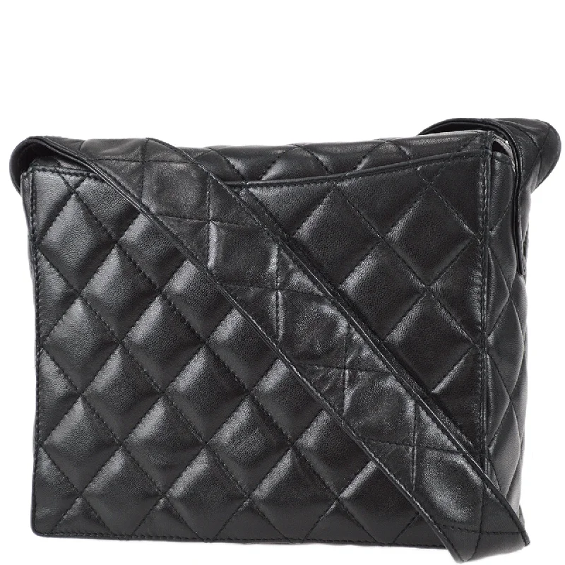 Chanel Straight Flap Shoulder Bag Black Lambskin