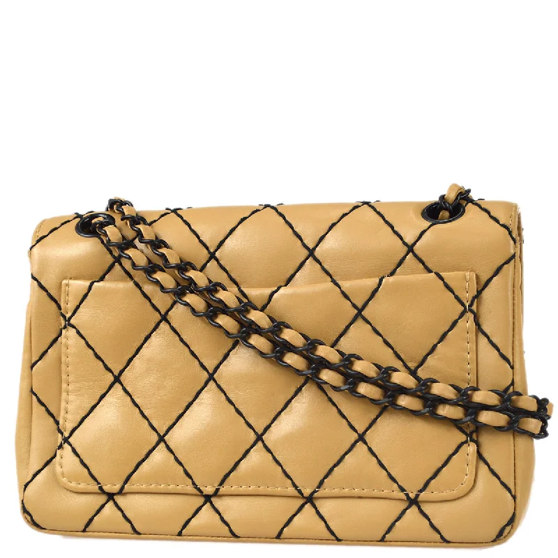 Chanel Wild Stitch Straight Flap Chain Shoulder Bag Beige Calfskin