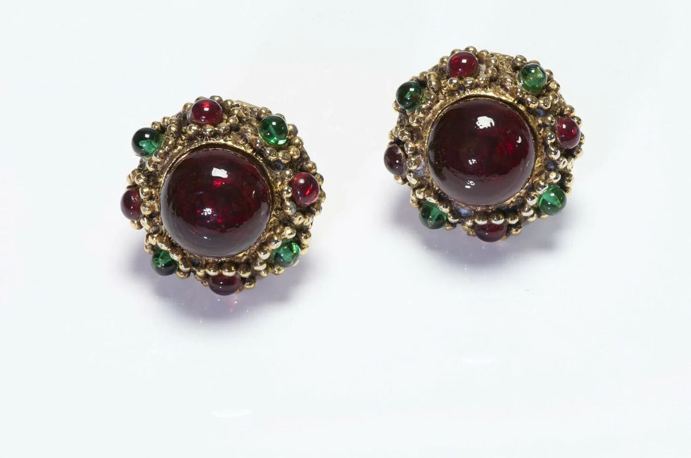 1985 Chanel Gripoix Red and Green Earrings