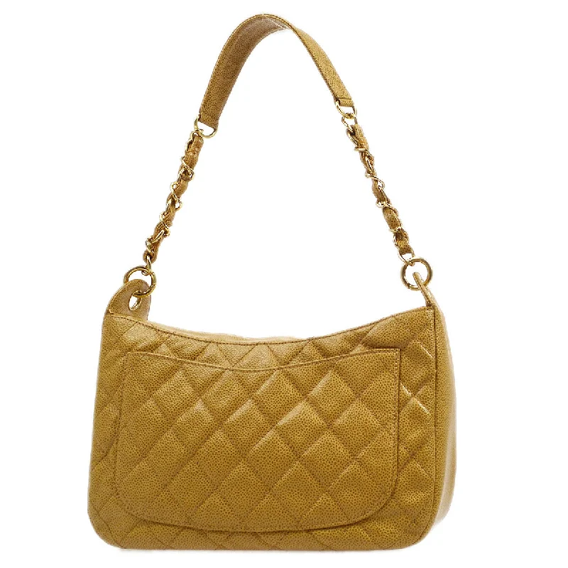 CHANEL 2003-2004 Hobo Bag Beige Caviar