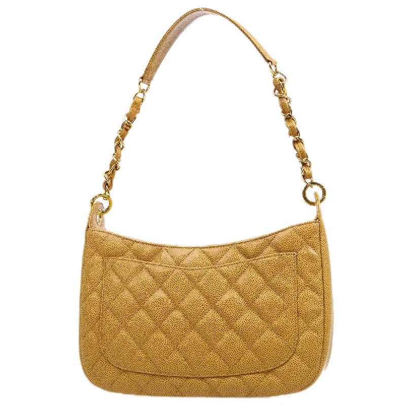 CHANEL 2003-2004 Hobo Bag Beige Caviar