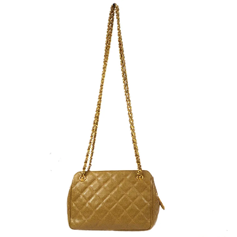 CHANEL Single Chain Shoulder Bag Beige Caviar