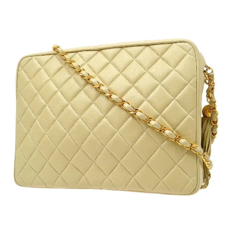 CHANEL 1991-1994 Beige Lambskin Quilted Pocket Camera Bag Large