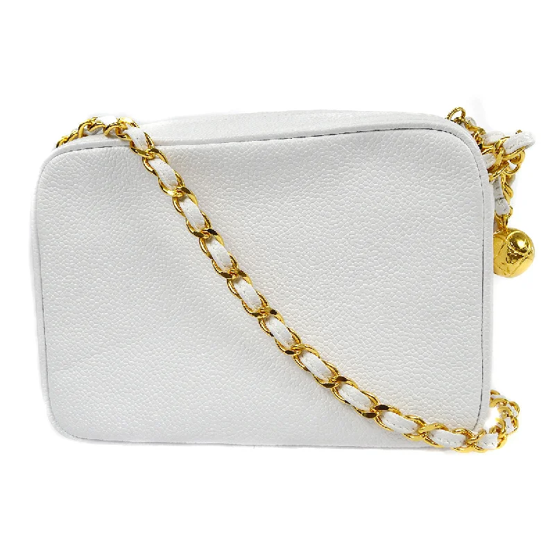 CHANEL 1994-1996 Triple CC Camera Bag Mini White Caviar