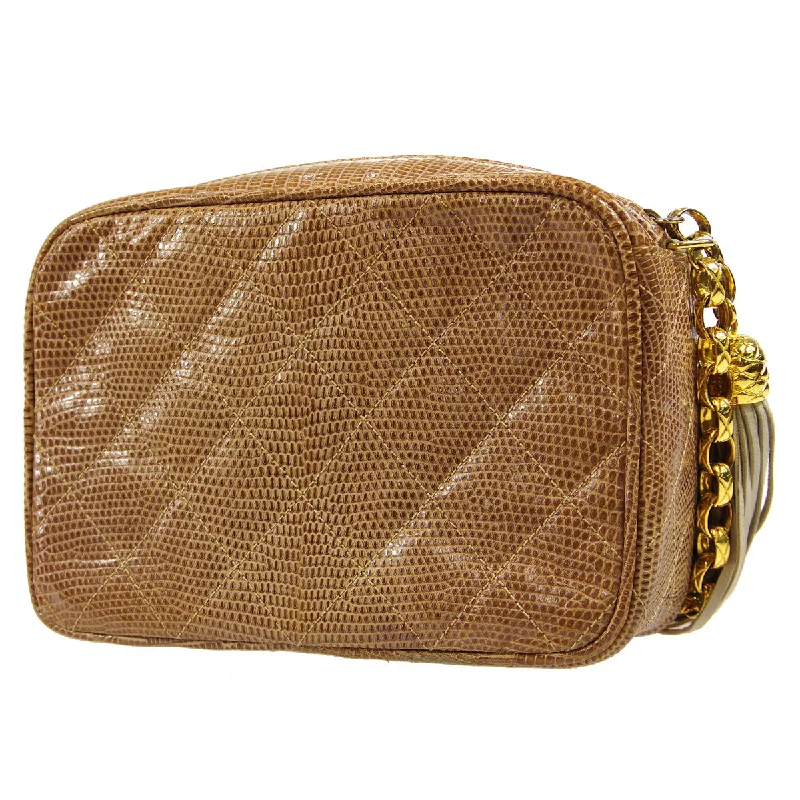 CHANEL * 1989-1991 Pocket Camera Bag Mini Beige Lizard