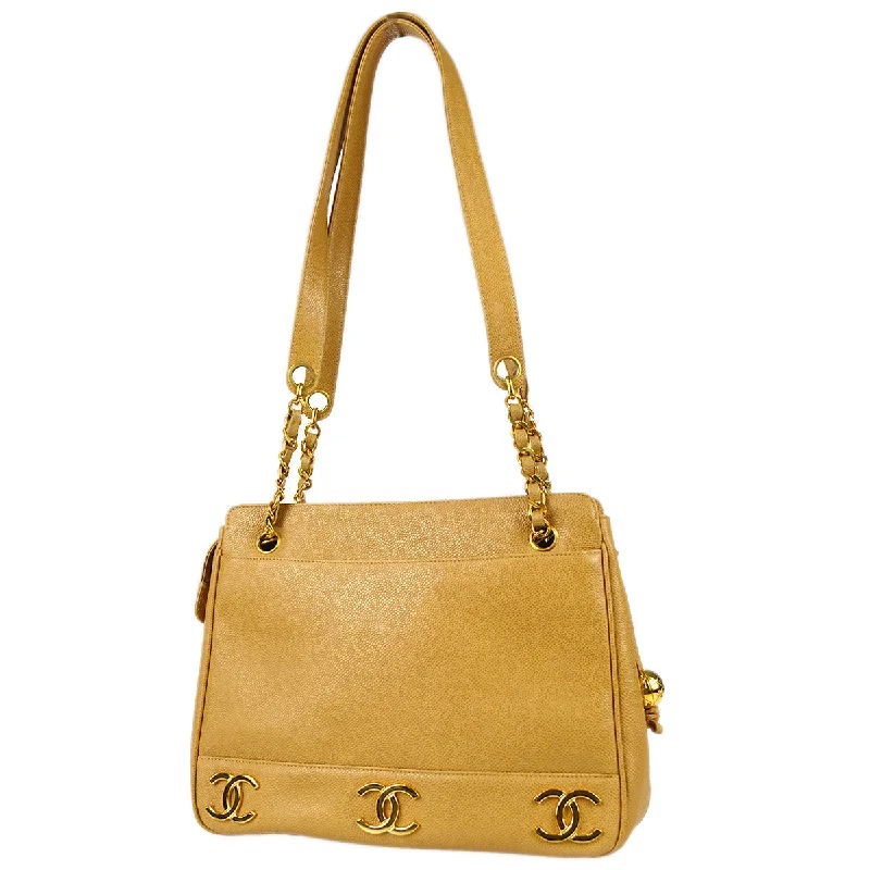 Chanel Triple CC Chain Shoulder Bag Beige Caviar