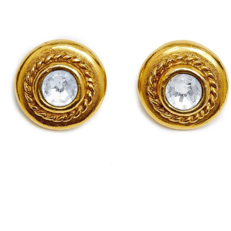 Chanel 1970s Goldtone Earrings With Large Rhinestone