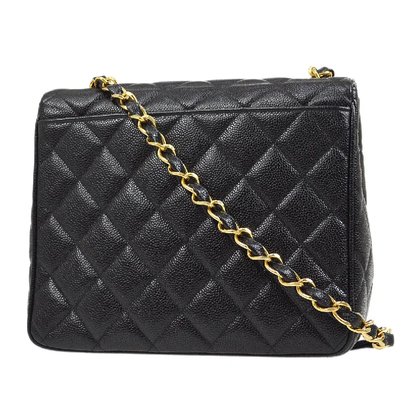 CHANEL 1994-1996 Big CC Straight Flap Bag Medium Black Caviar 84105