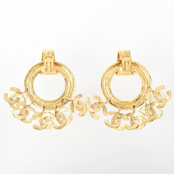 Chanel 1994 Made 5 Cc Mark Swing Hoop Earrings