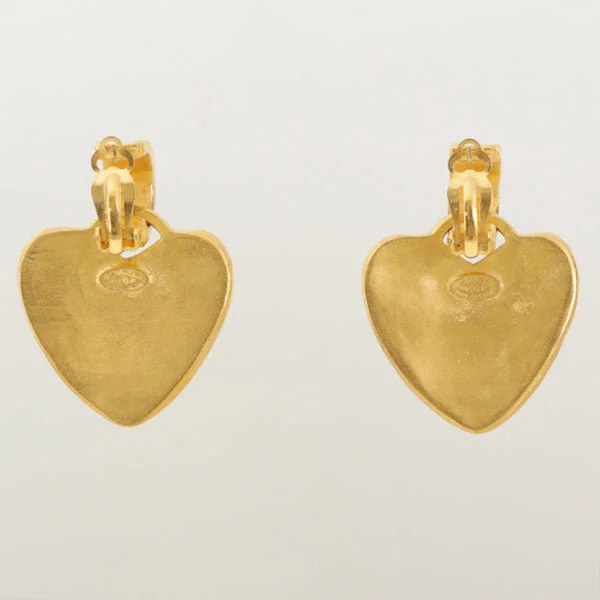 Chanel 1995 Made Heart Cc Mark Swing Earrings