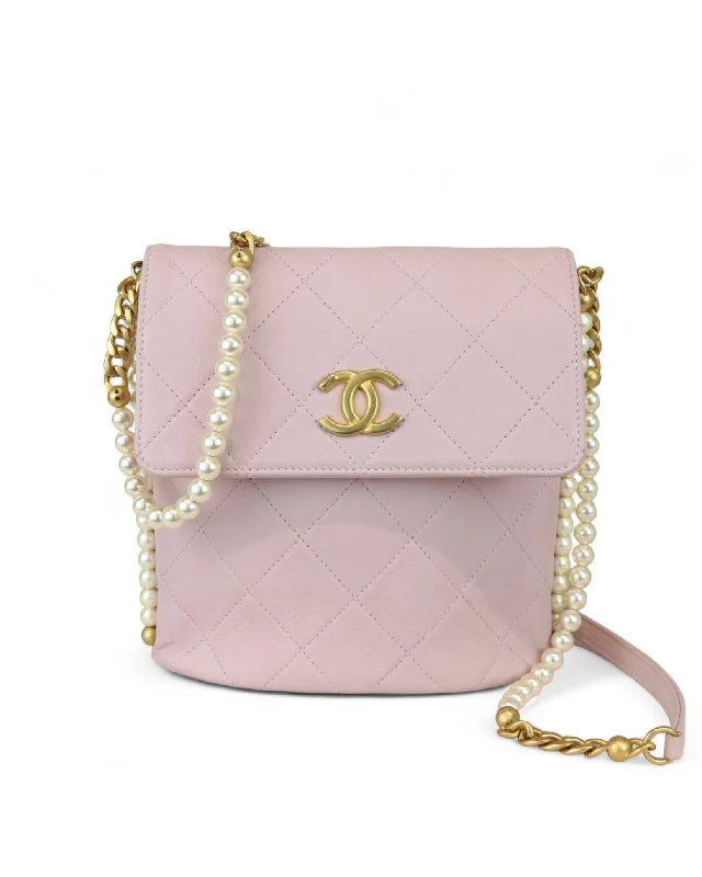 Chanel All About Pearls Hobo Bag 21S Rose Clair Calfskin, Pearl Strap