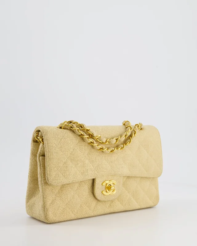 Chanel Beige Small Fabric Double Flap Bag with 24K Gold Hardware