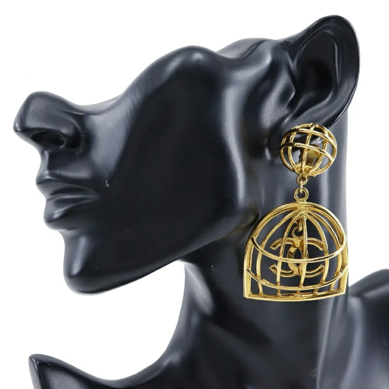 CHANEL Bird Cage Earrings Gold Plated Made in France 1993 93P Women's