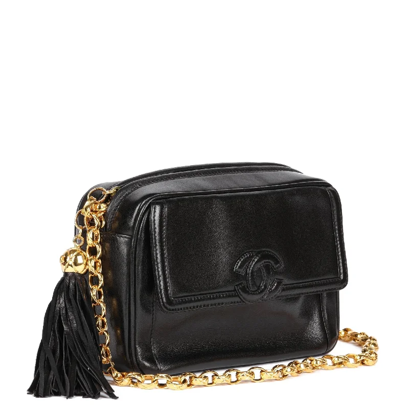 Chanel Black Lambskin Vintage Mini Fringe Camera Bag