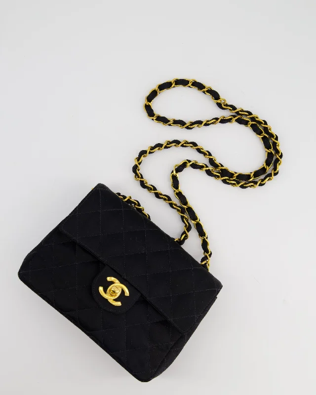 Chanel Vintage Satin Black Mini Square Flap Bag with 24K Gold Hardware