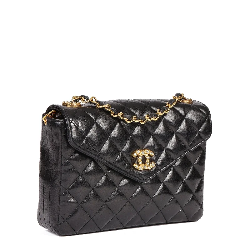 Chanel Black Quilted Lambskin Vintage Crystal Embellished Mini Flap Bag