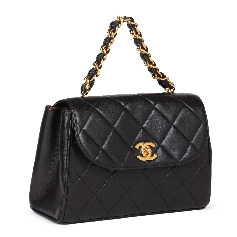 Chanel Black Quilted Lambskin Vintage Medium Top Handle Classic Single Flap Bag Top Handle Bag