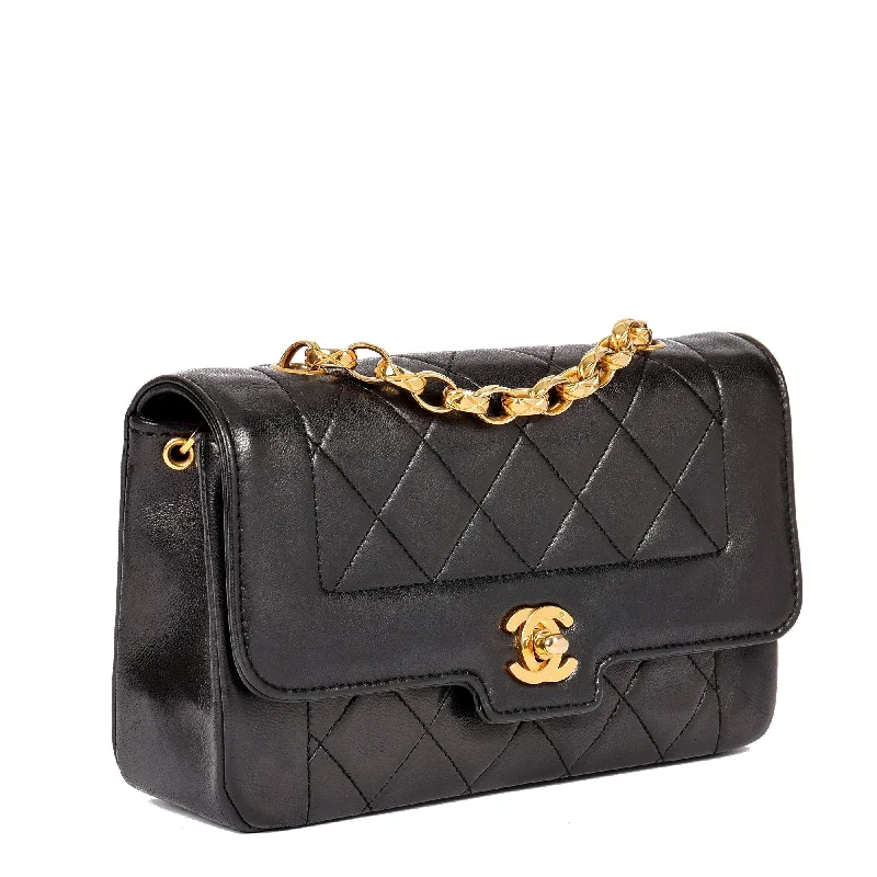 Chanel Black Quilted Lambskin Vintage Mini Diana Classic Single Flap Bag