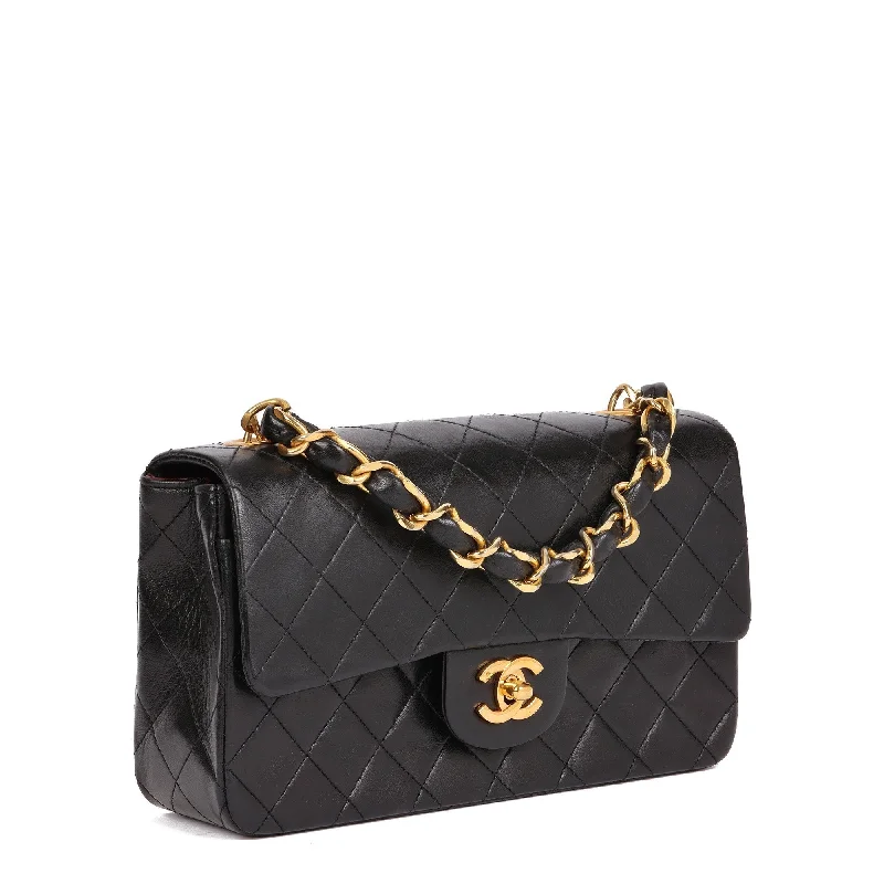 Chanel Black Quilted Lambskin Vintage Small Top Handle Classic Single Flap Bag Top Handle Bag