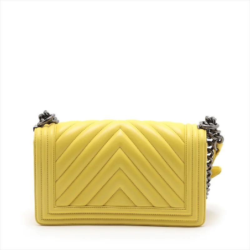 Chanel Boy Chanel 25  Chain Shoulder Bag V Stitch Yellow Silver