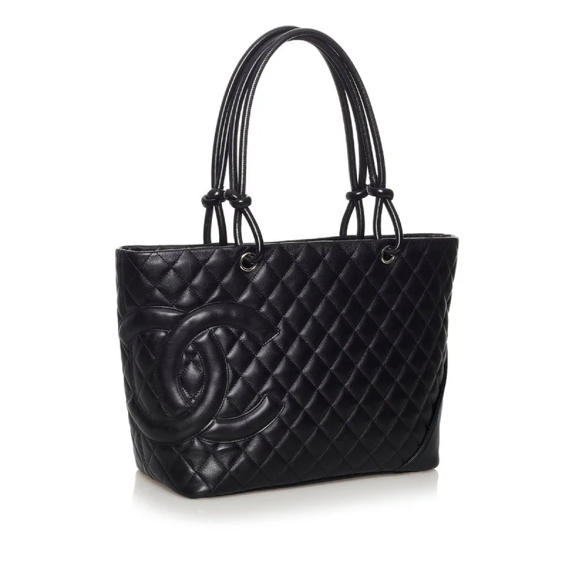 Chanel Cambon Line Large Tote Bag Black Lambskin Ladies