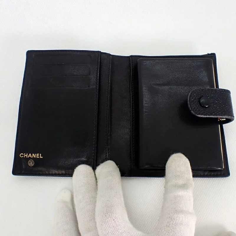 CHANEL caviar skin black two fold wallet