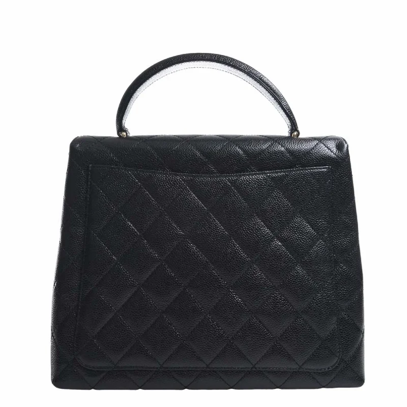 CHANEL Caviar Skin Matelasse Coco Mark Handbag Black Ladies