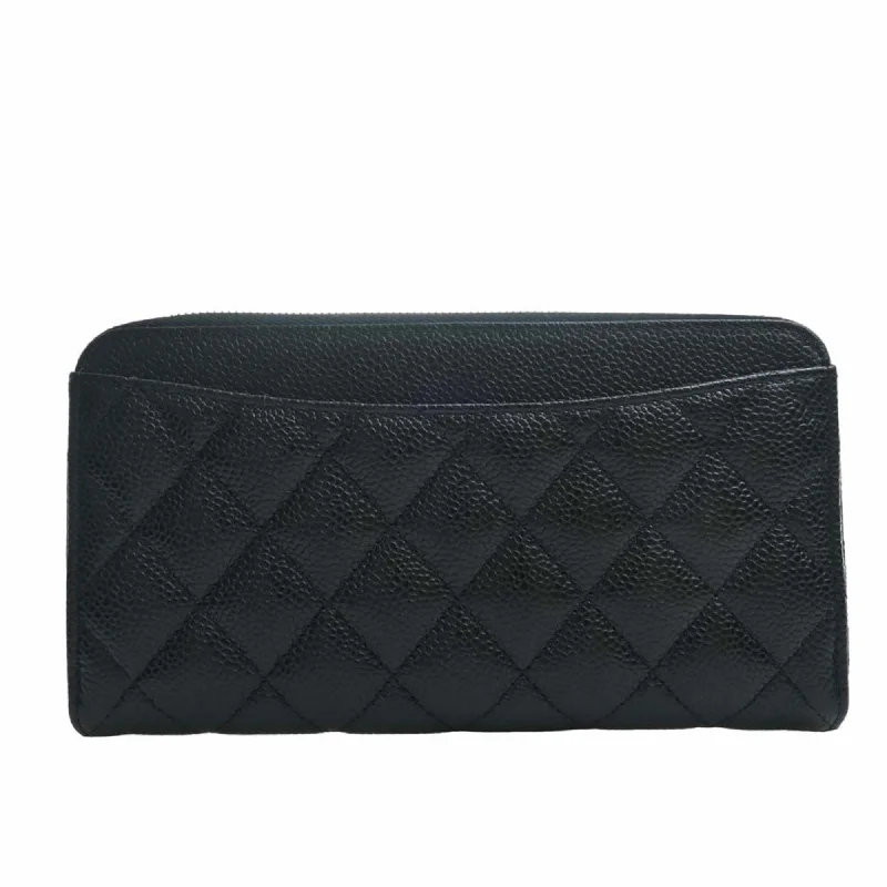 CHANEL Caviar Skin Matelasse Coco Mark Round Long Wallet Black Ladies