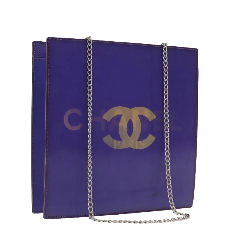 CHANEL Chain Hologram Shoulder Bag Vinyl Purple Silver CC  yk15500