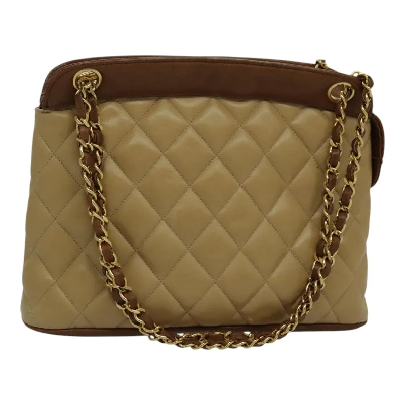 CHANEL Chain Shoulder Bag Lamb Skin Beige Gold CC  95932