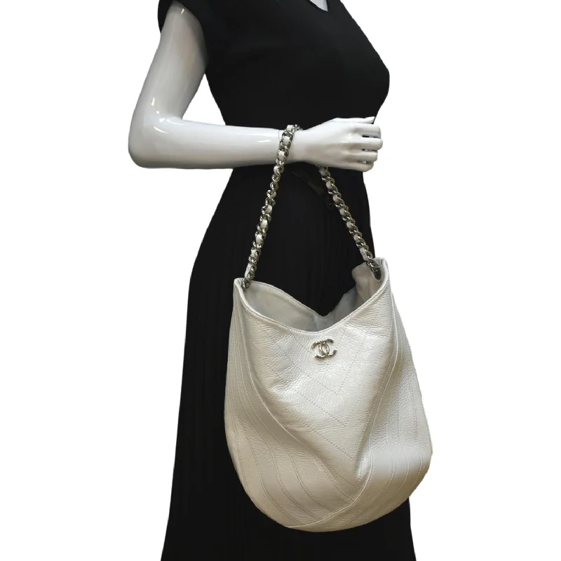 CHANEL Droplet Patent Leather Hobo Bag White