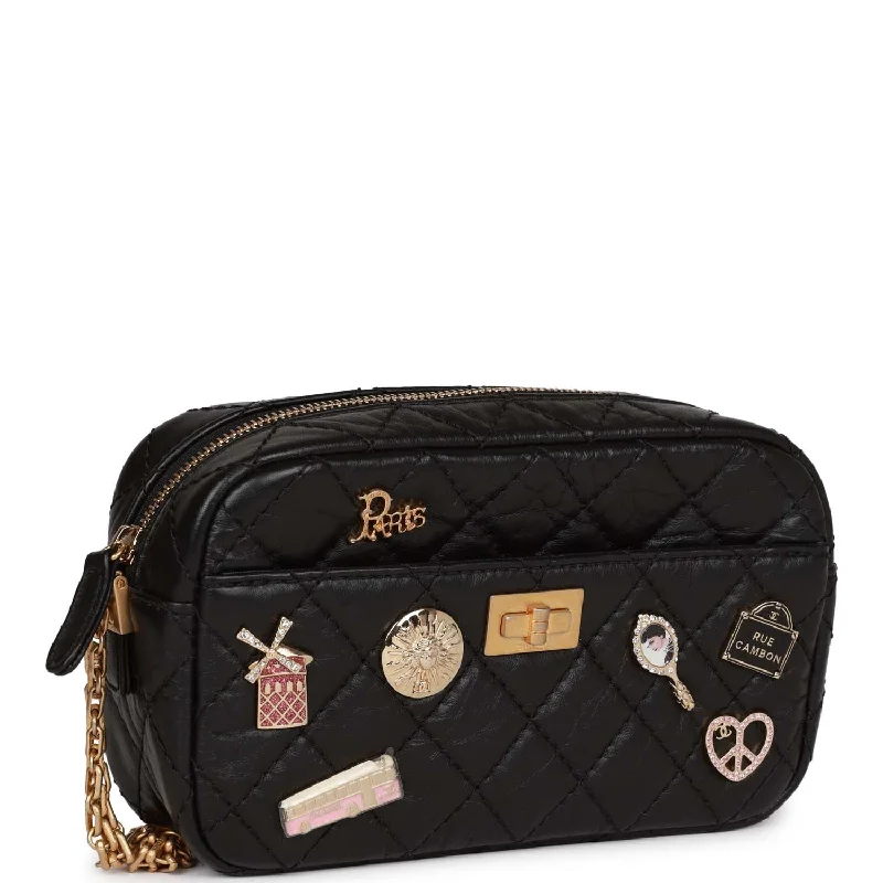 Chanel Lucky Charms Mini Camera Bag Black Aged Calfskin Aged Gold Hardware