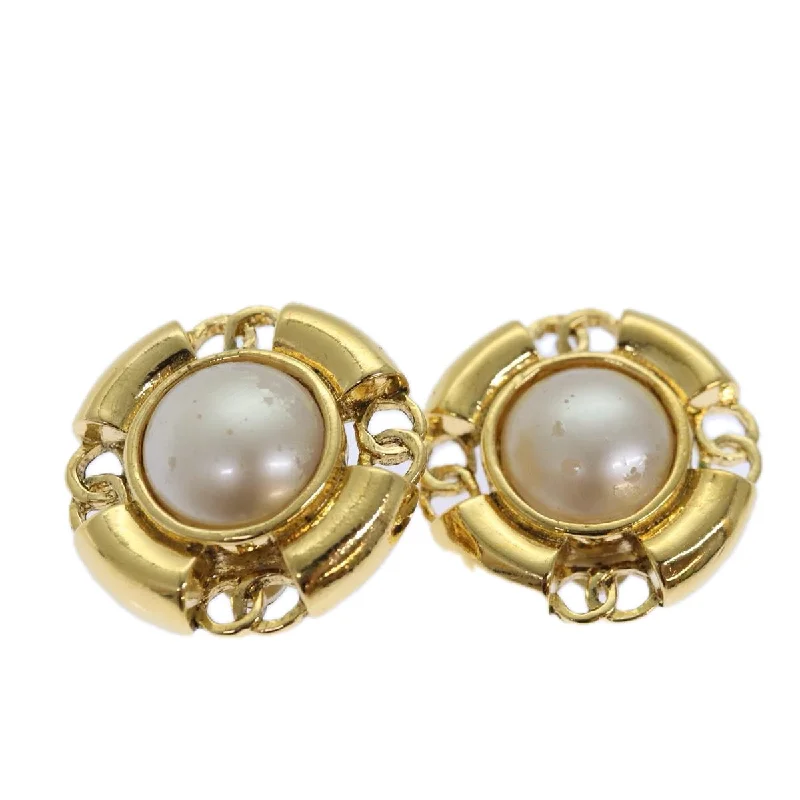 CHANEL COCO Mark Pearl Earring metal Gold CC  ar12349