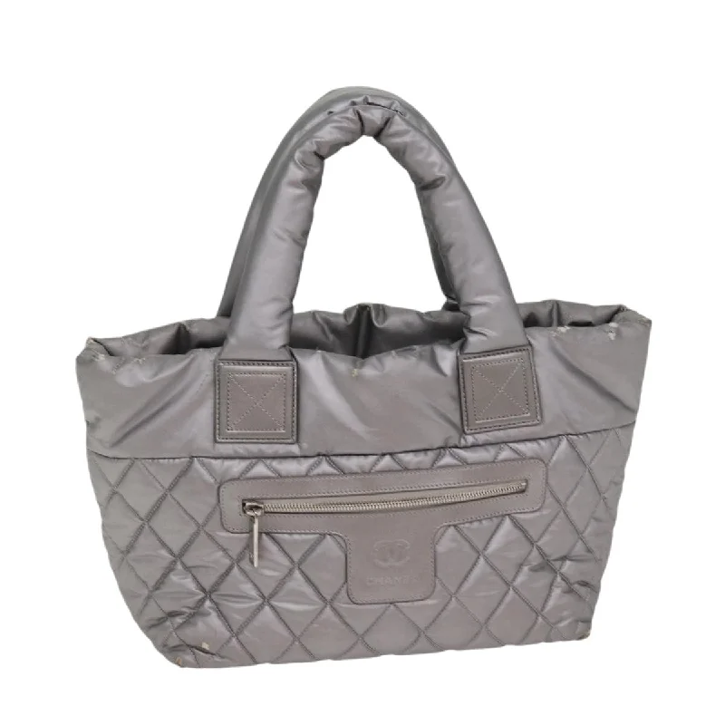 CHANEL Cococoon Tote Bag Nylon Leather Silver CC  bs17165