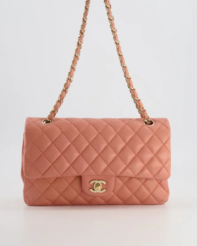 Chanel Peach Pink Lambskin Medium Classic Double Flap Bag with Champagne Gold Hardware RRP £8,530