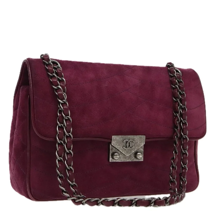 CHANEL Cruise line Chain Shoulder Bag Suede Purple CC  bs19199A