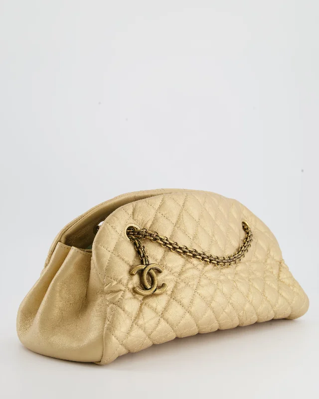 Chanel Metallic Gold Bowling Bag in Aged Calfskin with Antique Gold Hardware