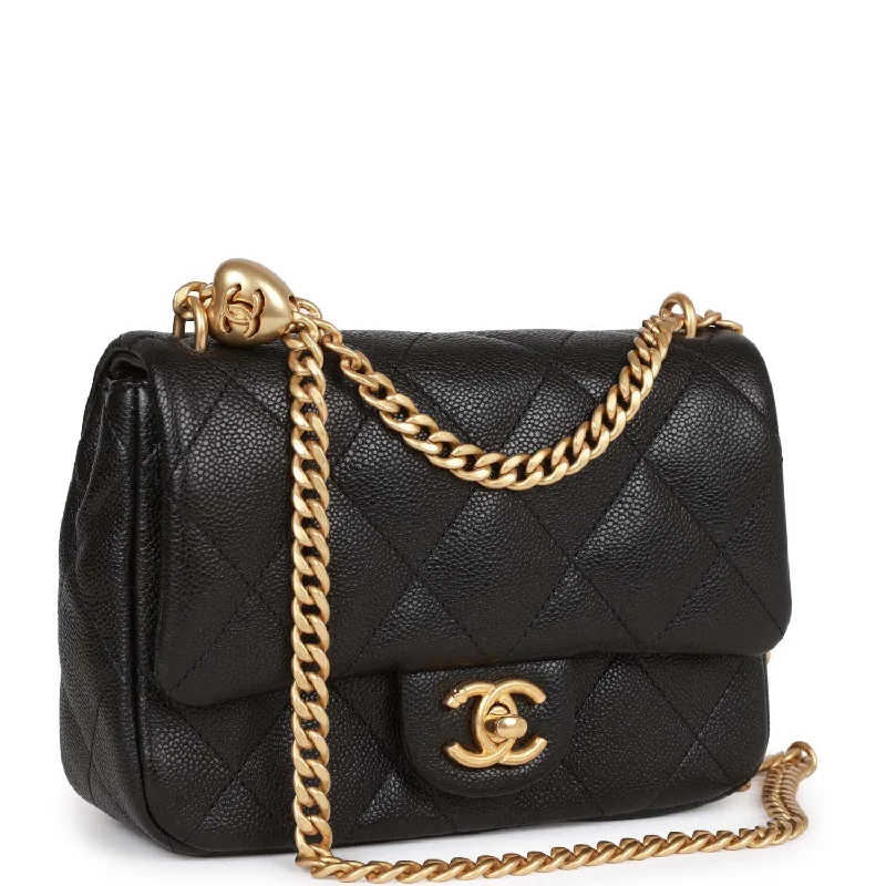 Chanel Sweetheart Crush Mini Rectangular Flap Bag Black Caviar Antique Gold Hardware