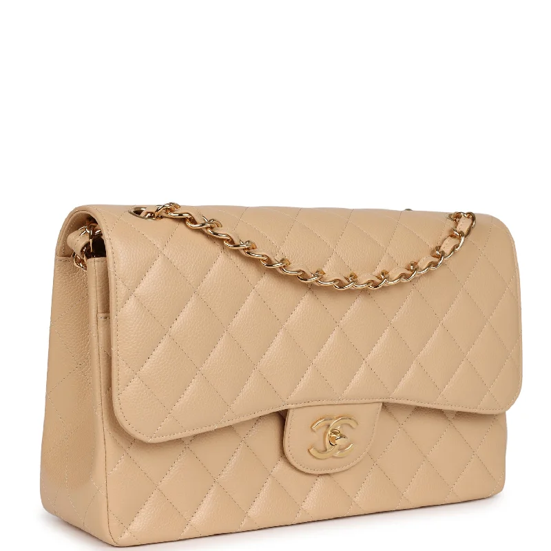 Chanel Jumbo Classic Double Flap Bag Beige Caviar Gold Hardware