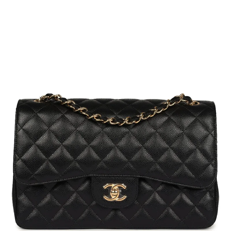 Chanel Jumbo Classic Double Flap Bag Black Caviar Gold Hardware