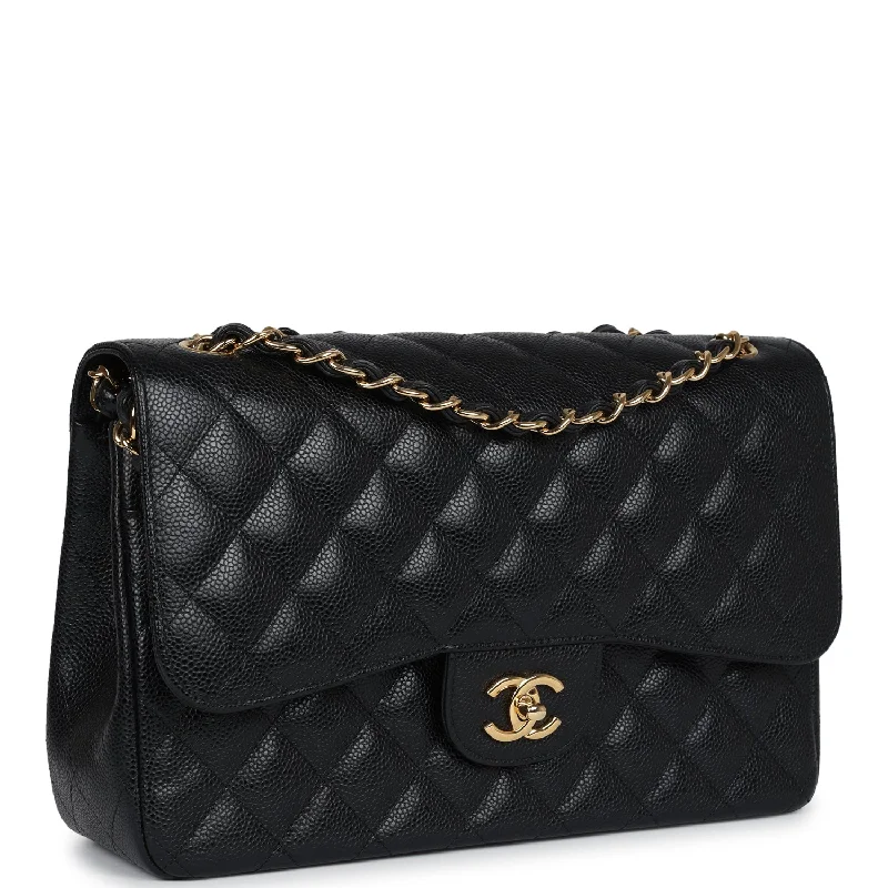 Chanel Jumbo Classic Double Flap Bag Black Caviar Gold Hardware