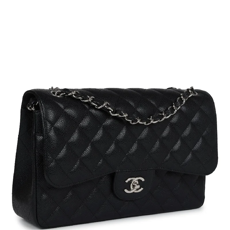 Chanel Jumbo Classic Double Flap Bag Black Caviar Silver Hardware