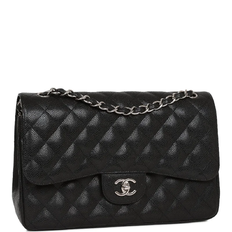 Chanel Jumbo Classic Double Flap Bag Black Caviar Silver Hardware