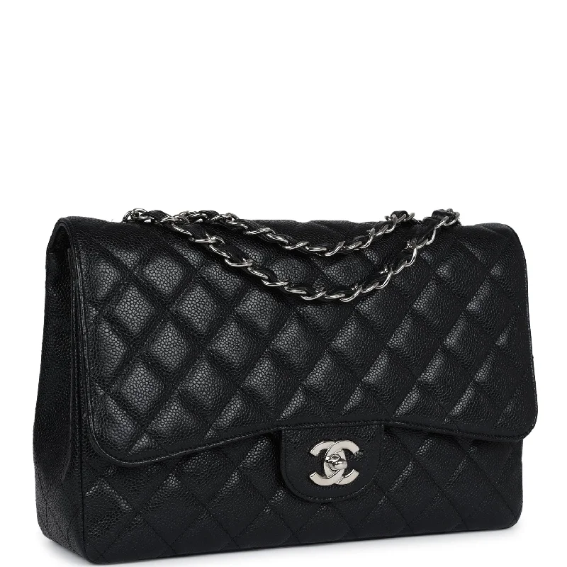 Chanel Jumbo Classic Single Flap Bag Black Caviar Silver Hardware