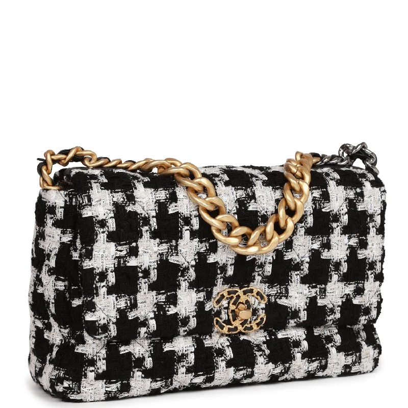 Chanel Large 19 Flap Bag Black and White Tweed Mixed Hardware